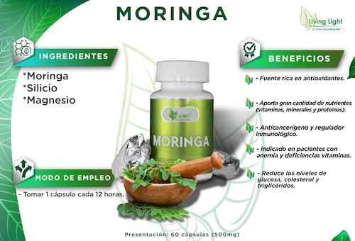 Moringa - Reduce Glucosa, Colesterol y Trigliceridos, Anemia (2 Frascos)