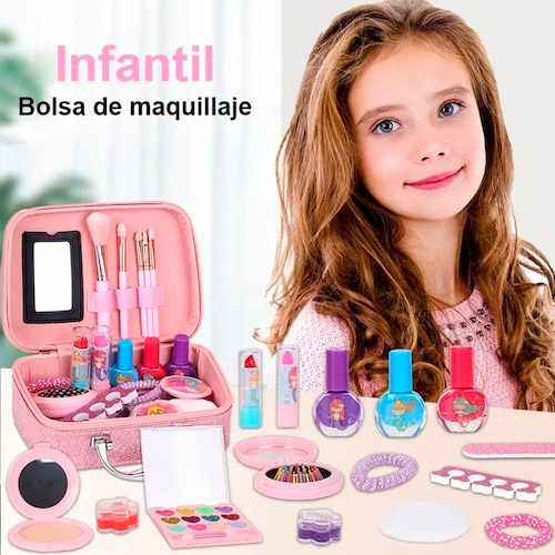 Hollyhi Juego de 56 piezas de maquillaje real para niñas, juego de  maquillaje lavable con estuche de cosméticos para niñas, juguetes de  maquillaje