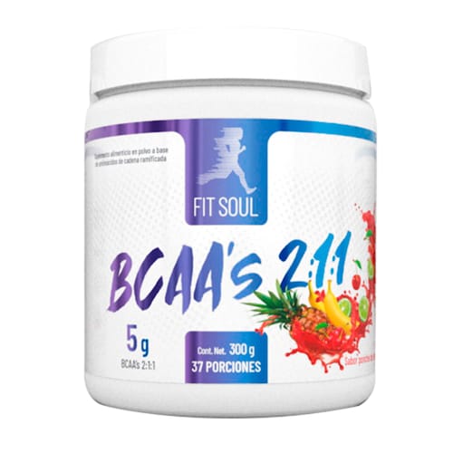 Fit Soul BCAA's 2:1:1 Aminoácidos de Cadena Ramificada Suplemento Alimenticio 300g Ponche de Frutas