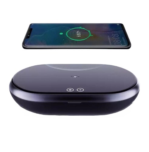Caja UVC Negra Desinfectante Multifunciones. Cargador Inalámbrico.