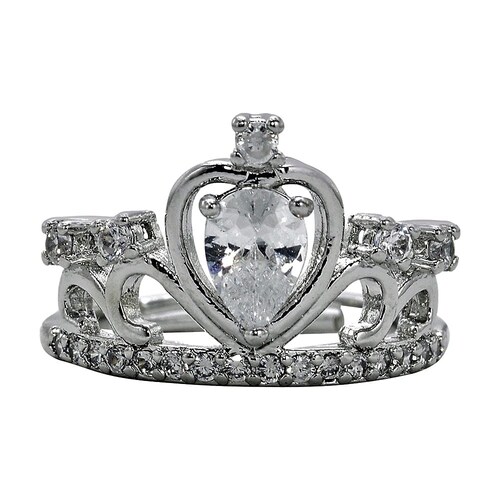 Anillo Corona ADELSTEN en Chapa de Rodio Ajustable y SWAROVSKI ELEMENTS INCLUYE DE REGALO ARETES DIAMOND Y CAJA PARA REGALO