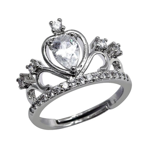 Anillo Corona ADELSTEN en Chapa de Rodio Ajustable y SWAROVSKI ELEMENTS INCLUYE DE REGALO ARETES DIAMOND Y CAJA PARA REGALO