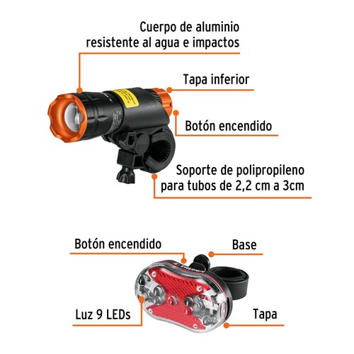 Juego de Luces para Bicicleta Delantera y Tracera Truper LIBI-K2