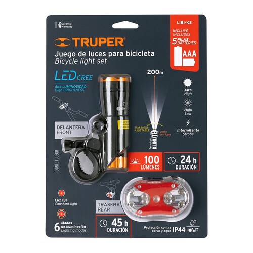 Juego de Luces para Bicicleta Delantera y Tracera Truper LIBI-K2