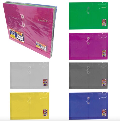 Sobre Plastico tamaño Oficio Horizontal con hilo Color surtido 12 pzas