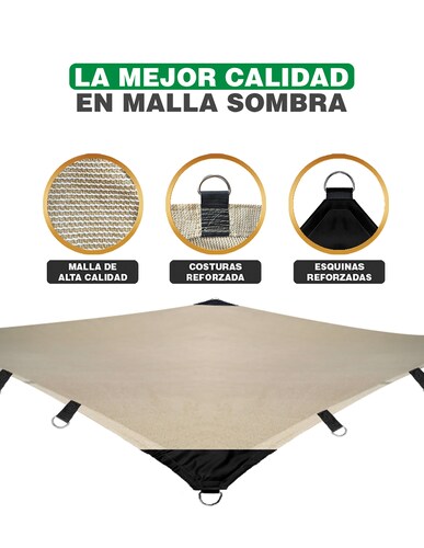Hanlob Malla Sombra 4x4 m para Exteriores Extra Reforzada, 90% de Sombra, Bloqueo de Rayos UV, Sombra Raschel para Jardín o Terraza, Resistente a Lluvias, Fácil y Lista para Instalar.