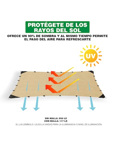 Hanlob Malla Sombra 4x4 m para Exteriores Extra Reforzada, 90% de Sombra, Bloqueo de Rayos UV, Sombra Raschel para Jardín o Terraza, Resistente a Lluvias, Fácil y Lista para Instalar.