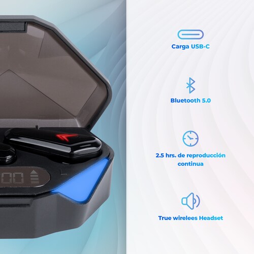 Audífonos Bluetooth Gamer Touch con Luz RGB, Manos Libres 2.5 Horas De Uso Color Negro