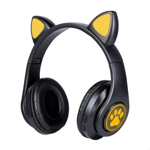 Audífonos Negro Bluetooth V5.0 Orejas De Gato Sonido Estéreo Con Luz RGB Diseño Kawaii Ajuste De Cabeza Fácil Guardado