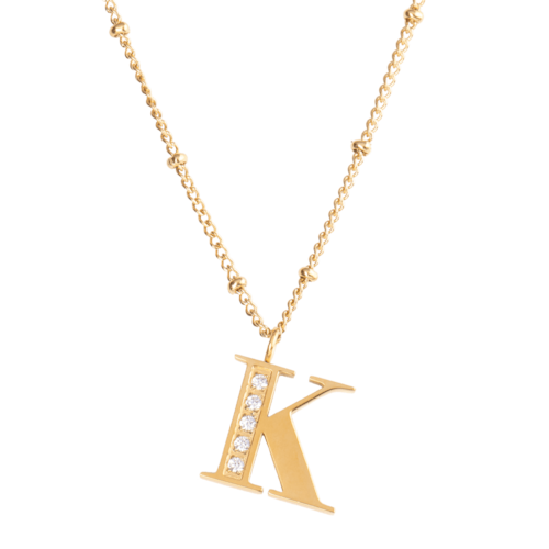 LuckyLy Collar Inicial Letra K , Collares de Mujer Acero Inoxidable Baño de Oro 18k y Zirconia Cúbica, Cadena con Dije de Inicial - Modelo Olga