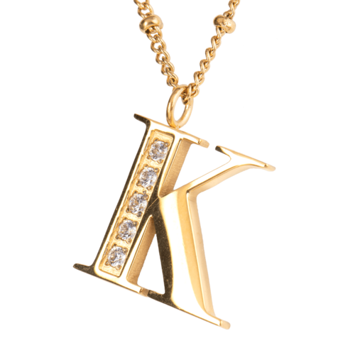 LuckyLy Collar Inicial Letra K , Collares de Mujer Acero Inoxidable Baño de Oro 18k y Zirconia Cúbica, Cadena con Dije de Inicial - Modelo Olga