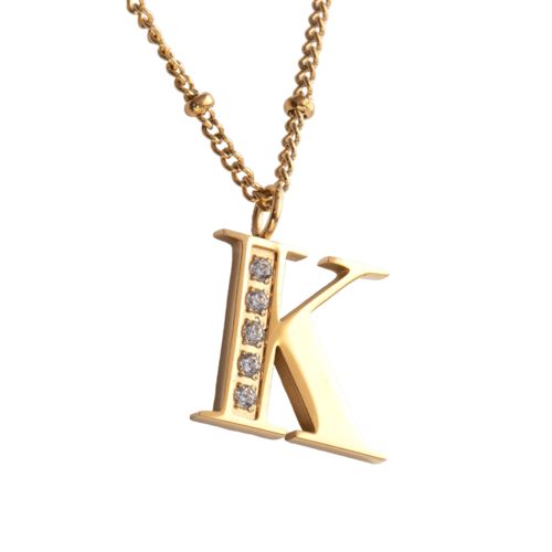 LuckyLy Collar Inicial Letra K , Collares de Mujer Acero Inoxidable Baño de Oro 18k y Zirconia Cúbica, Cadena con Dije de Inicial - Modelo Olga