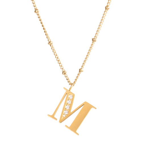 LuckyLy Collar Inicial Letra M , Collares de Mujer Acero Inoxidable Baño de Oro 18k y Zirconia Cúbica, Cadena con Dije de Inicial - Modelo Olga