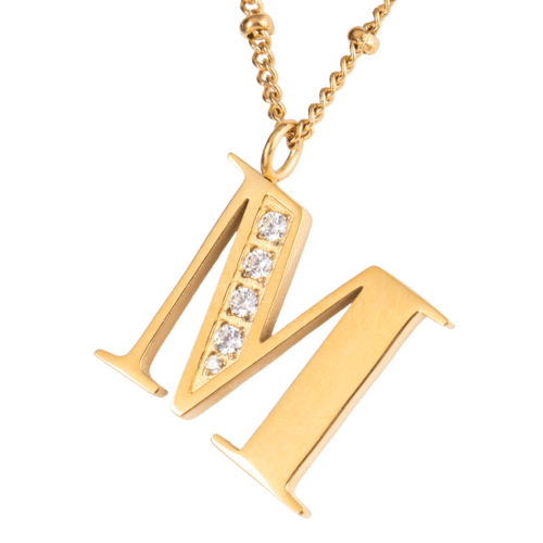 LuckyLy Collar Inicial Letra M , Collares de Mujer Acero Inoxidable Baño de Oro 18k y Zirconia Cúbica, Cadena con Dije de Inicial - Modelo Olga