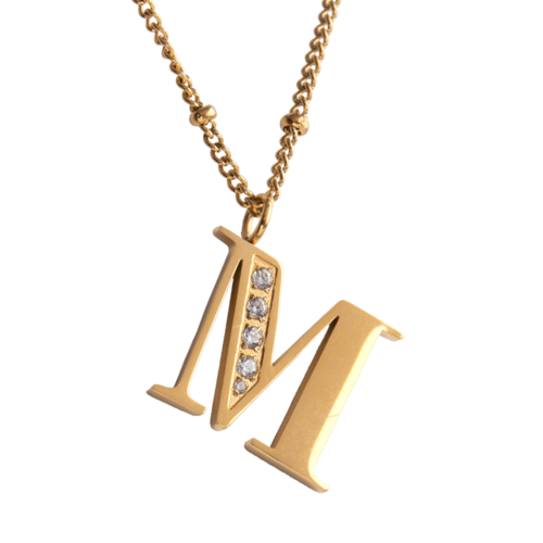 LuckyLy Collar Inicial Letra M , Collares de Mujer Acero Inoxidable Baño de Oro 18k y Zirconia Cúbica, Cadena con Dije de Inicial - Modelo Olga