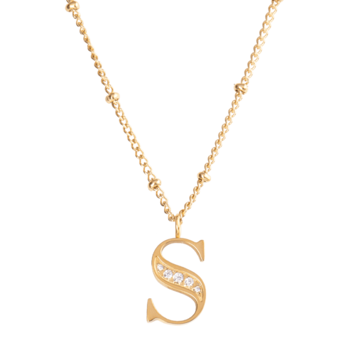 LuckyLy Collar Inicial Letra S , Collares de Mujer Acero Inoxidable Baño de Oro 18k y Zirconia Cúbica, Cadena con Dije de Inicial - Modelo Olga