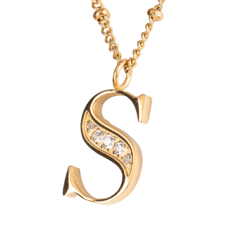 LuckyLy Collar Inicial Letra S , Collares de Mujer Acero Inoxidable Baño de Oro 18k y Zirconia Cúbica, Cadena con Dije de Inicial - Modelo Olga