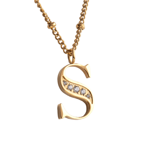 LuckyLy Collar Inicial Letra S , Collares de Mujer Acero Inoxidable Baño de Oro 18k y Zirconia Cúbica, Cadena con Dije de Inicial - Modelo Olga