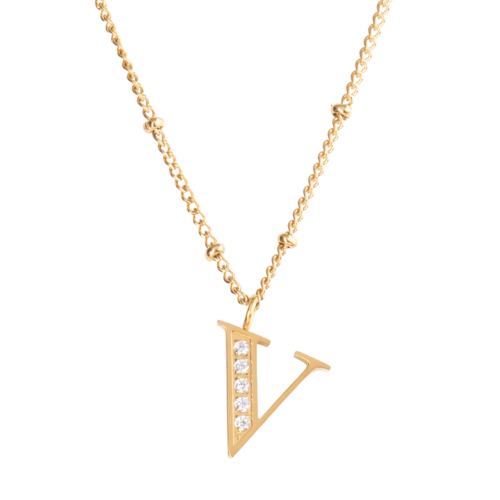 LuckyLy Collar Inicial Letra V , Collares de Mujer Acero Inoxidable Baño de Oro 18k y Zirconia Cúbica, Cadena con Dije de Inicial - Modelo Olga