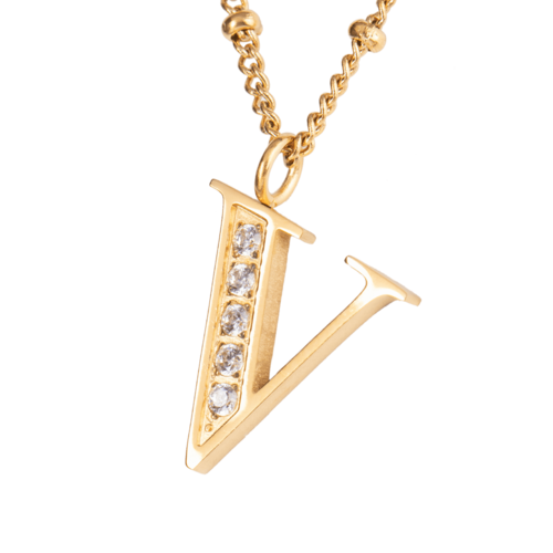 LuckyLy Collar Inicial Letra V , Collares de Mujer Acero Inoxidable Baño de Oro 18k y Zirconia Cúbica, Cadena con Dije de Inicial - Modelo Olga