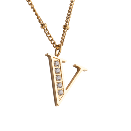 LuckyLy Collar Inicial Letra V , Collares de Mujer Acero Inoxidable Baño de Oro 18k y Zirconia Cúbica, Cadena con Dije de Inicial - Modelo Olga