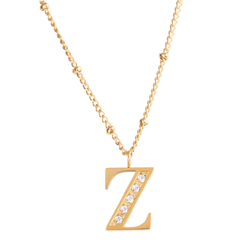 LuckyLy Collar Inicial Letra Z , Collares de Mujer Acero Inoxidable Baño de Oro 18k y Zirconia Cúbica, Cadena con Dije de Inicial - Modelo Olga