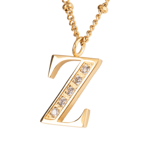 LuckyLy Collar Inicial Letra Z , Collares de Mujer Acero Inoxidable Baño de Oro 18k y Zirconia Cúbica, Cadena con Dije de Inicial - Modelo Olga