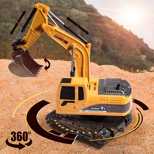 Tractor RC Excavadora De Control Remoto | Mini Excavadora Hidráulica Para Niños | Juguete De Obras Con Mando A Distancia 6 Canales
