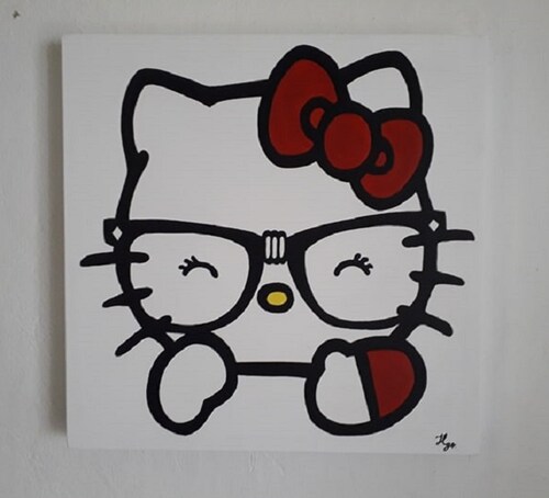 Cuadro decorativo pintado a mano Galería Oneris Cuadro decorativo Moderno - Pintura HELLO KITTY  70x70