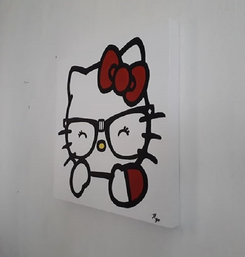Cuadro decorativo pintado a mano Galería Oneris Cuadro decorativo Moderno - Pintura HELLO KITTY  70x70