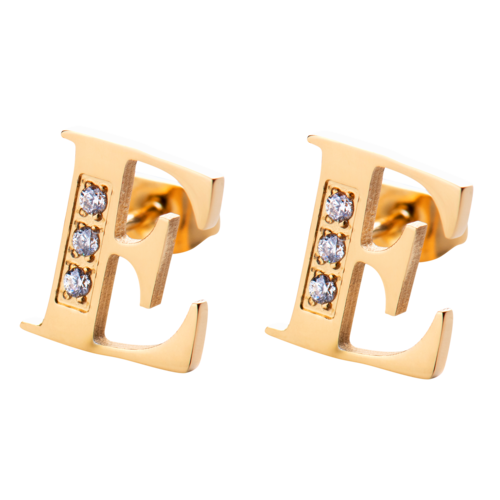 LuckyLy Aretes Mujer Oro 18k de Inicial Letra E con Zirconia Cúbica , Base de Acero Inoxidable - Modelo Tina