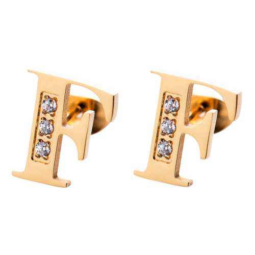 LuckyLy Aretes Mujer Oro 18k de Inicial Letra F con Zirconia Cúbica , Base de Acero Inoxidable - Modelo Tina