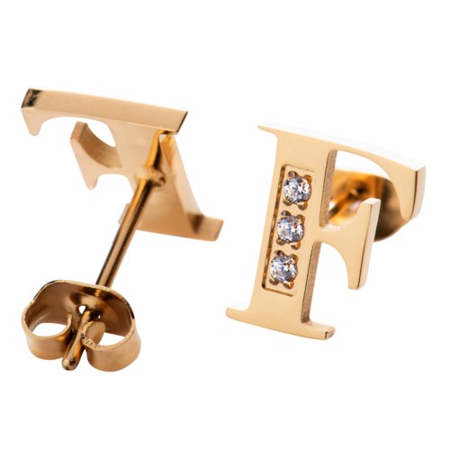 LuckyLy Aretes Mujer Oro 18k de Inicial Letra F con Zirconia Cúbica , Base de Acero Inoxidable - Modelo Tina