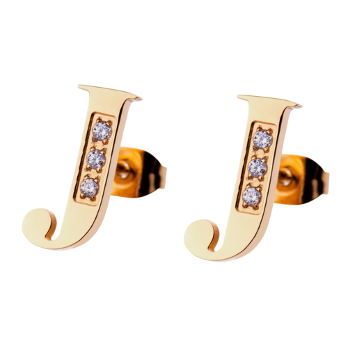 LuckyLy Aretes Mujer Oro 18k de Inicial Letra J con Zirconia Cúbica , Base de Acero Inoxidable - Modelo Tina