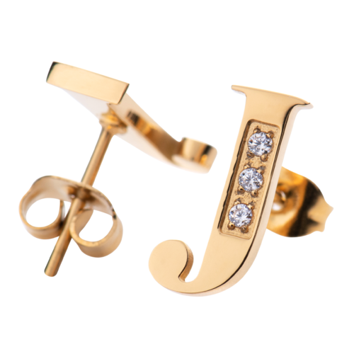 LuckyLy Aretes Mujer Oro 18k de Inicial Letra J con Zirconia Cúbica , Base de Acero Inoxidable - Modelo Tina