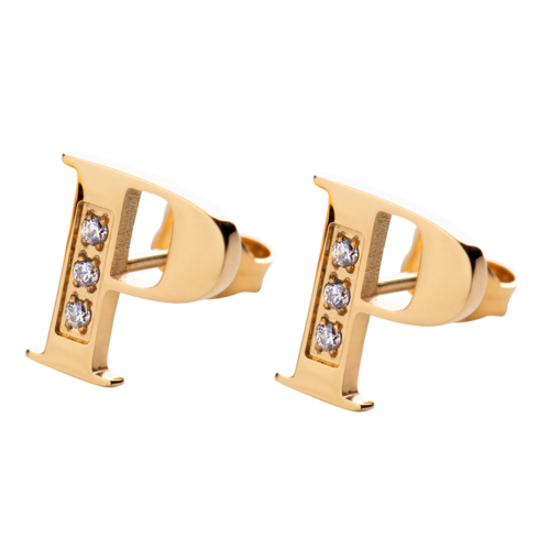 LuckyLy Aretes Mujer Oro 18k de Inicial Letra P con Zirconia Cúbica , Base de Acero Inoxidable - Modelo Tina