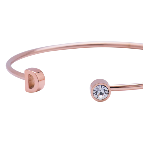 LuckyLy Pulsera para Mujer con Inicial Letra D tipo Brazalete , Acero Inoxidable con Baño de Oro Rosa 18k y Zirconia Cúbica - Modelo Sonia