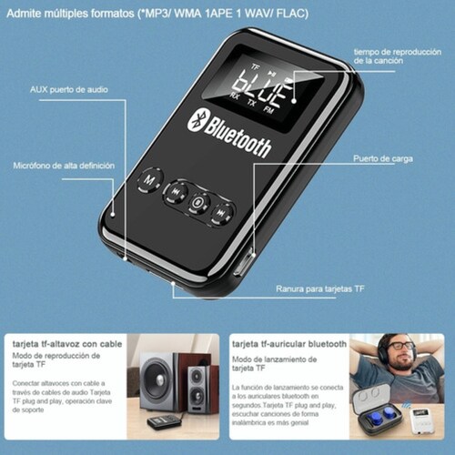 Transmisor/receptor Bluetooth 5.0 Lcd Para Pc, Tv, Bocina