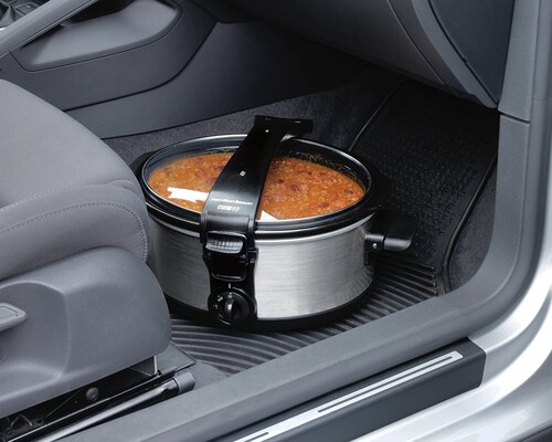 Hamilton Beach Stay or Go - Olla de cocción lenta portátil de 6 cuartos con cierre de tapa para un fácil transporte, apta para lavavajillas, acero inoxidable (33461)