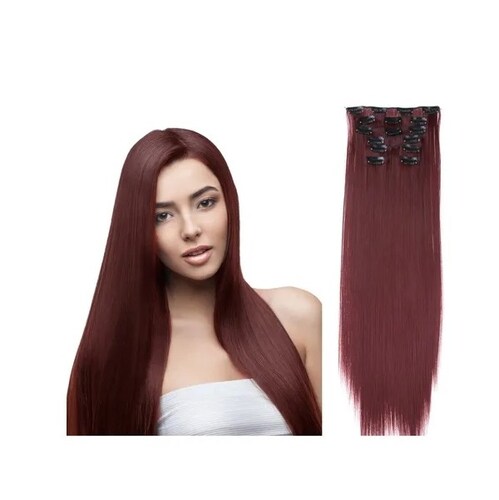 Extensiones De Cabello Sintético Set de 7 piezas con clips ONDULADA 7-118 BORGOÑA INTENSO