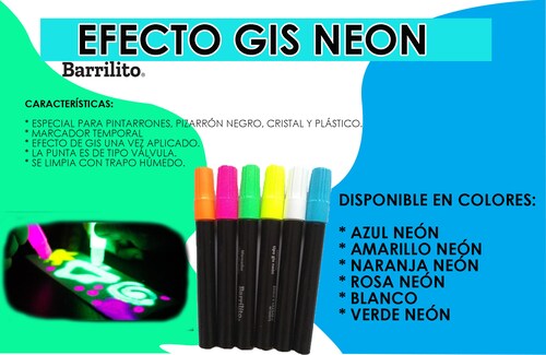 Marcadores P Vidrio Cristal Pizarron Negro Tiza Liquida Neon.