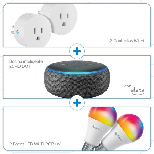 Steren Paquete Smart Home Alexa, 2 cables y 2 contactos Wi-Fi, Haz tu Casa Smart con el Paquete más Smart de Steren