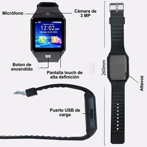 Reloj Smartwatch Inteligente Dz09 Camara Bluetooth Sim Sd.