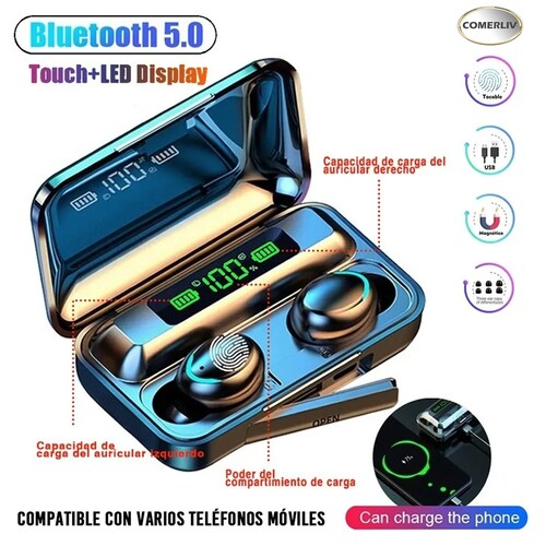 Audífonos inalámbricos F9-5 In-ear Manos Libres Power Bank.