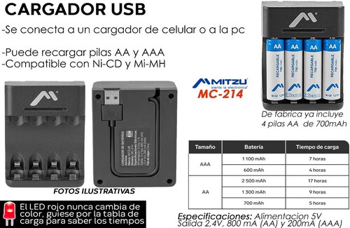 Cargador Con Pilas Recargables Aa Doble A 1.2 Aparatos.