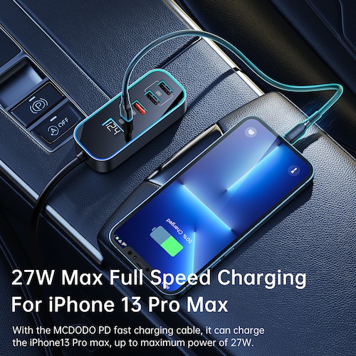 Multicontacto para Auto con 4 Puertos USB y 1 USB-C 107W.