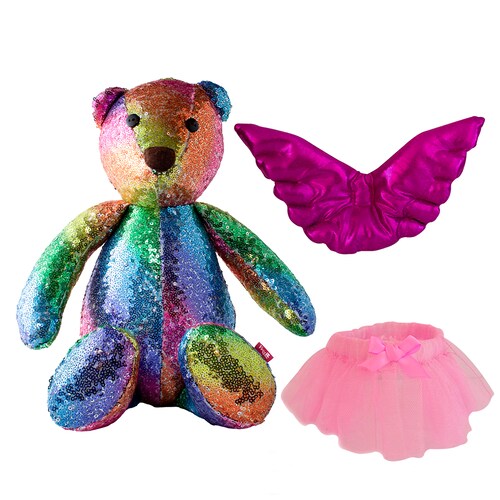 Oso Peluche de Lentejuelas - Regalo - Adorno - Decoración con alas de ángel y tutú desmontables.
