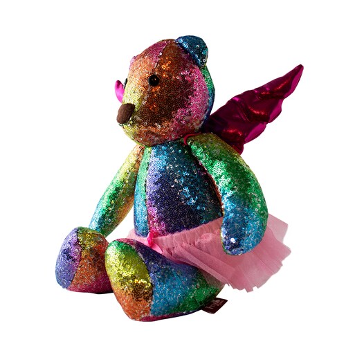Oso Peluche de Lentejuelas - Regalo - Adorno - Decoración con alas de ángel y tutú desmontables.