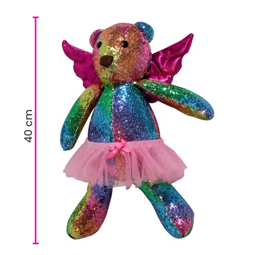 Oso Peluche de Lentejuelas - Regalo - Adorno - Decoración con alas de ángel y tutú desmontables.