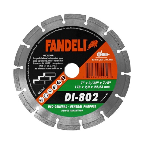 Disco Corte Diamante Sementado 7 Pulgadas Fandeli 72959